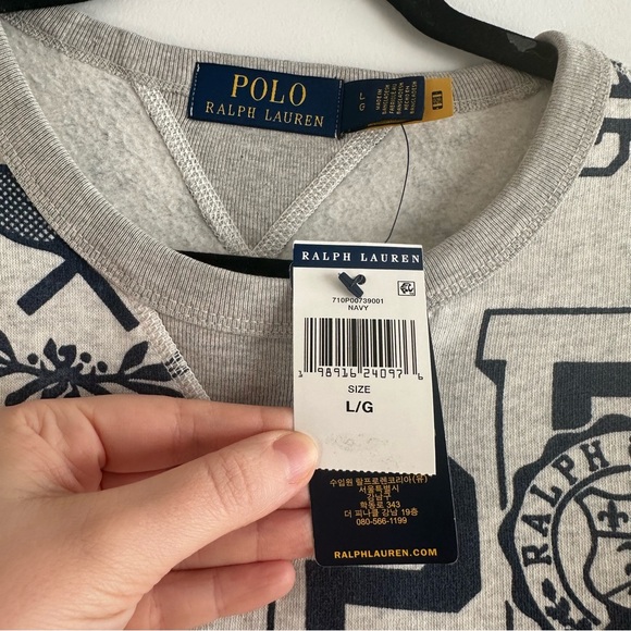 Polo Ralph Lauren Heather Gray Navy Tennis Collegiate Graphic Sweatshirt NWT - Picture 3 of 7